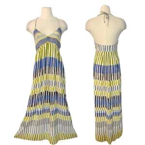 Massimo Dutti Silk Maxi Halter Slip Dress Painterly Stripes Multicolor US 6 NWT